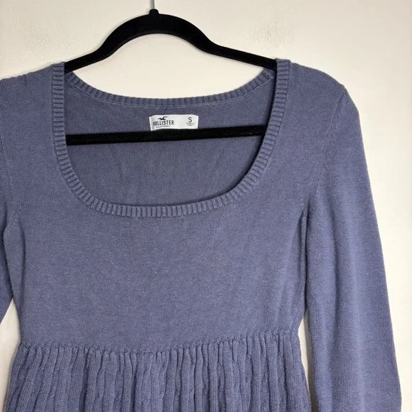 Hollister Long Sleeve Babydoll Knit Top Square Neck Women's Blue - Picture 2 of 5
